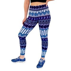 LuLaRoe blue purple geometric stretch full length high rise leggings one size